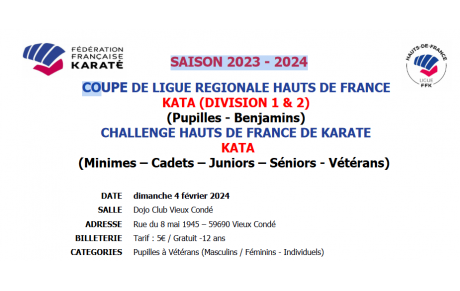 COUPE DE LIGUE REGIONALE HDF KATA (DIVISION 1 &amp; 2) (PB) CHALLENGE HDF DE KARATE KATA (MCJSV)